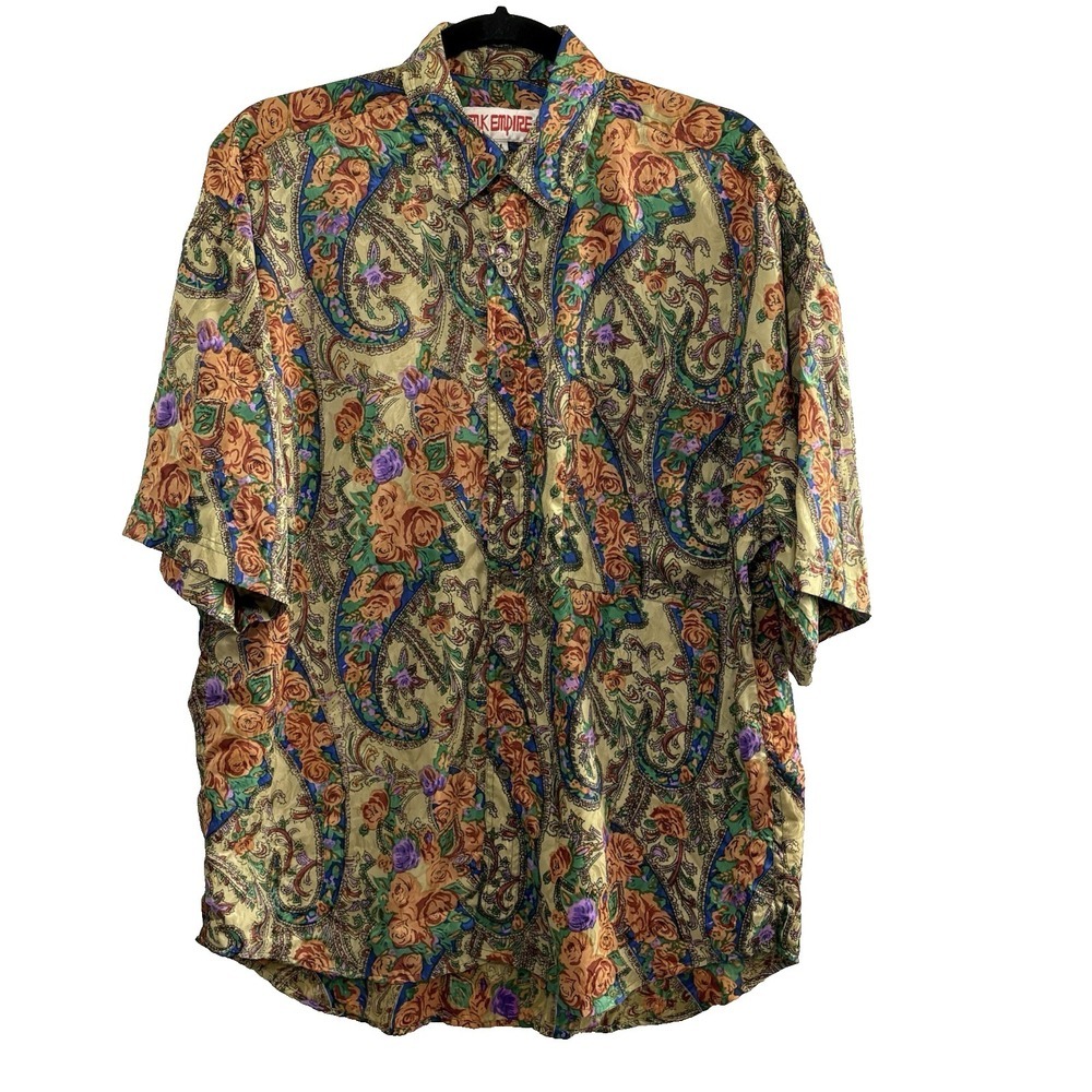 SILK EMPIRE Women Paisley Button Front Short Sleeve Blouse Sz M Multicolor 9-9